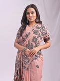 Peach Linen Cotton Saree With Blouse Piece - EZBER