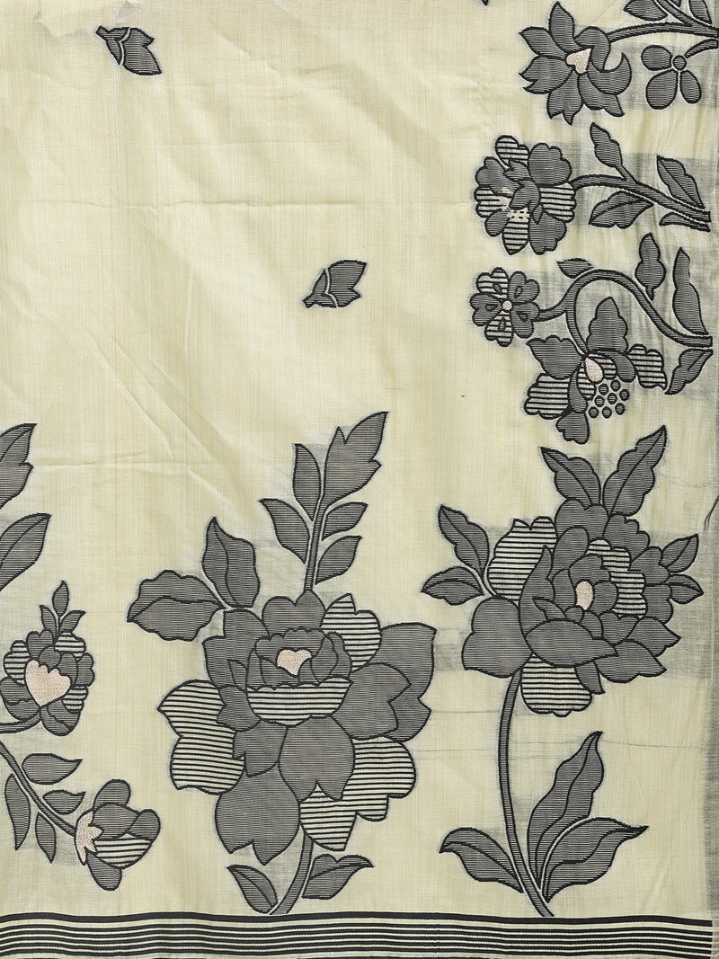 Linen Cotton Light Green Brocade Saree With Blouse Piece