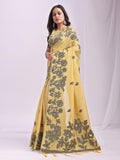 Linen Cotton Yellow Brocade Saree With Blouse Piece