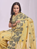 Yellow Linen Cotton Saree With Blouse Piece - EZBER
