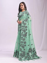 Rama Green Linen Cotton Brocade Saree | EZB SI04 ASKSH1005
