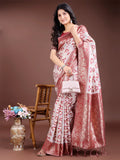 Maroon Linen Cotton Saree With Blouse Piece - EZBER
