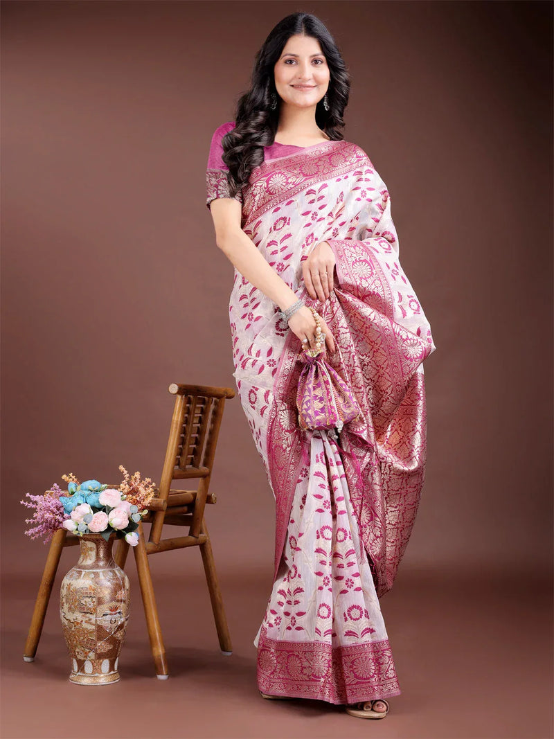 Purple Linen Cotton Saree With Blouse Piece - EZBER