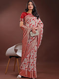 Maroon Linen Cotton Saree With Blouse Piece - EZBER