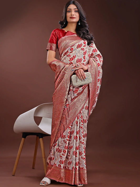 Maroon Linen Cotton Saree With Blouse Piece - EZBER
