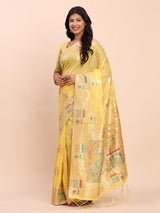 Yellow Linen Cotton Brocade Saree | EZB SI04 ASLIS1001