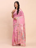 Pink Linen Cotton Brocade Saree | EZB SI04 ASLIS1002