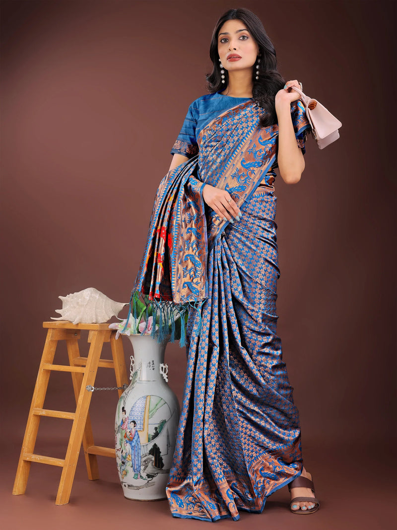 Green Silk Saree With Blouse Piece - EZBER