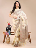 Cream Cotton Saree With Blouse Piece - EZBER
