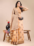 Peach Cotton Saree With Blouse Piece - EZBER