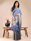 Blue Cotton Saree With Blouse Piece - EZBER