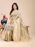 Cream Cotton Saree With Blouse Piece - EZBER