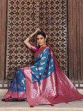 Sky Blue Silk Saree with Blouse Piece | EZBER