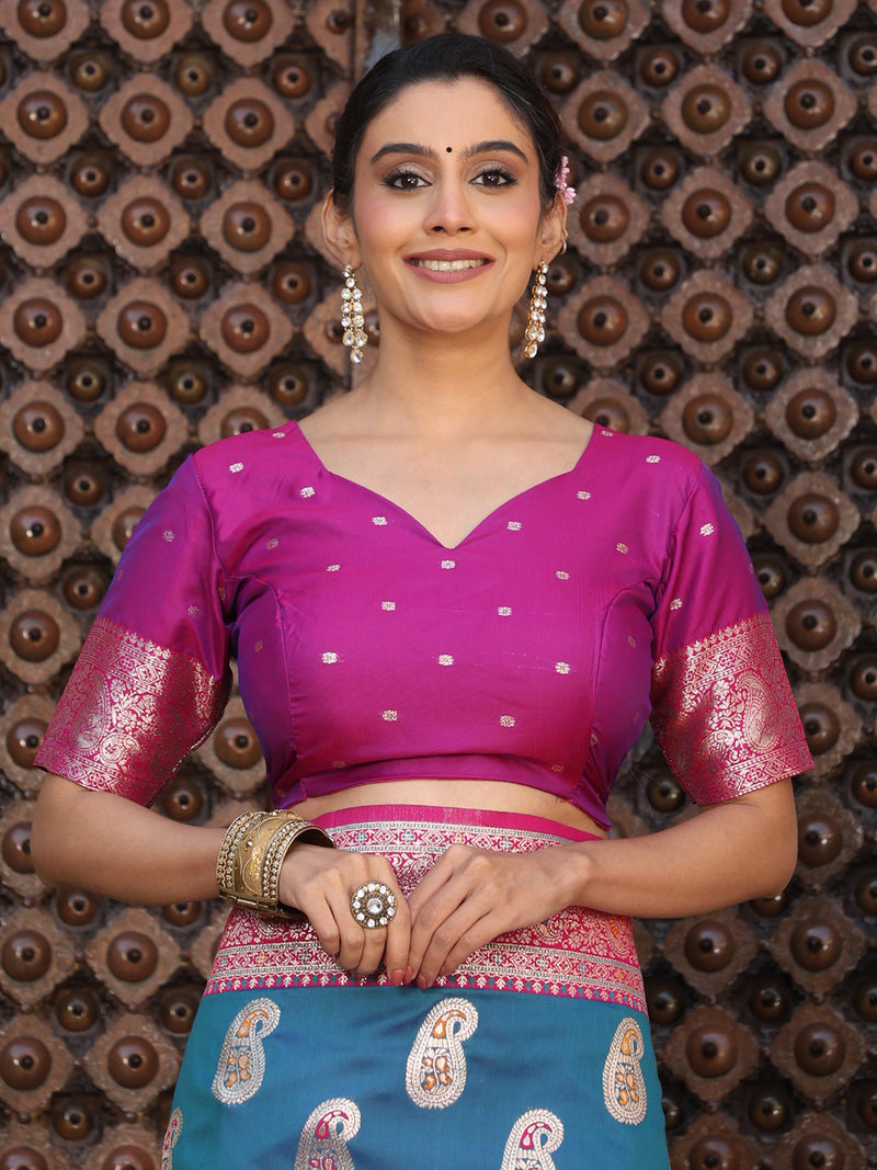 Sky Blue Silk Saree with Blouse Piece | EZBER