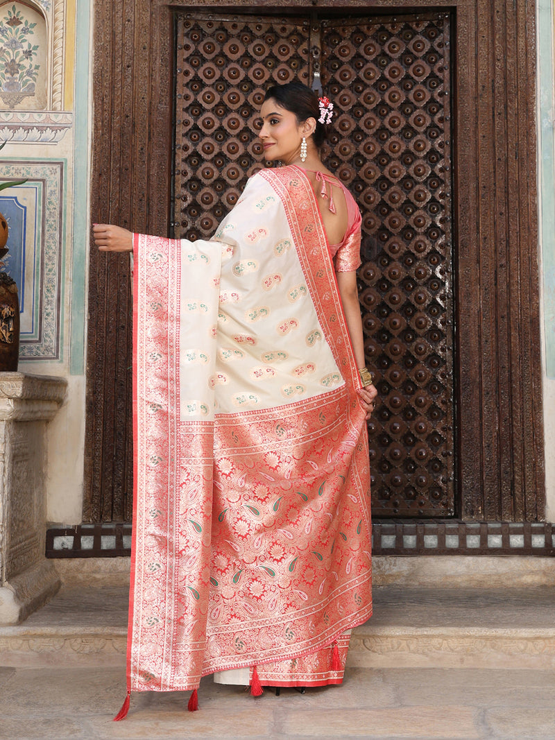 White Silk Saree with Blouse Piece | EZBER