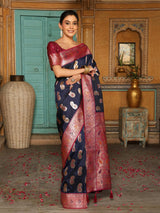 Navy Silk Brocade Saree | EZB SI04 ASMRI 2005