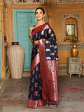 Navy Blue Silk Saree with Blouse Piece | EZBER