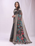 Grey Linen Cotton Peacock Pallu Saree | EZB SI04 ASMRN1001