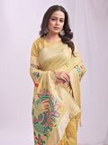 Yellow Linen Cotton Peacock Pallu Saree | EZB SI04 ASMRN1002