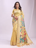Yellow Linen Cotton Peacock Pallu Saree | EZB SI04 ASMRN1002