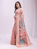 Peach Linen Cotton Peacock Pallu Saree | EZB SI04 ASMRN1003