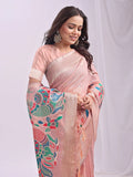 Peach Linen Cotton Saree With Blouse Piece - EZBER