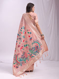 Peach Linen Cotton Peacock Pallu Saree | EZB SI04 ASMRN1003
