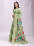 Green Linen Cotton Peacock Pallu Saree | EZB SI04 ASMRN1004