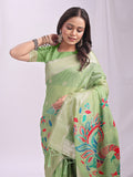 Green Linen Cotton Peacock Pallu Saree | EZB SI04 ASMRN1004