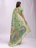 Green Linen Cotton Peacock Pallu Saree | EZB SI04 ASMRN1004