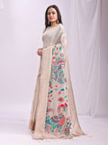 Cream Linen Cotton Peacock Pallu Saree | EZB SI04 ASMRN1005