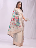 Cream Linen Cotton Peacock Pallu Saree | EZB SI04 ASMRN1005