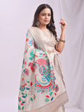 Cream Linen Cotton Peacock Pallu Saree | EZB SI04 ASMRN1005