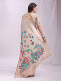 Cream Linen Cotton Peacock Pallu Saree | EZB SI04 ASMRN1005