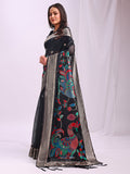 Black Linen Cotton Peacock Pallu Saree | EZB SI04 ASMRN1006