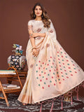 White Linen Cotton Saree With Blouse Piece - EZBER