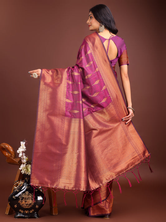 Banarasi Silk Purple Brocade Saree With Blouse Piece