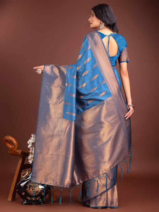 Banarasi Silk Sky Blue Brocade Saree With Blouse Piece