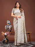 Brown Linen Cotton Saree With Blouse Piece - EZBER