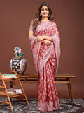 Peach Linen Cotton Saree With Blouse Piece - EZBER
