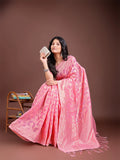Pink Linen Cotton Saree With Blouse Piece - EZBER