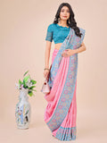 Pink Lichi Silk Saree With Blouse Piece - EZBER
