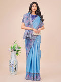 Sky Blue Lichi Silk Saree With Blouse Piece - EZBER