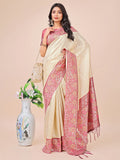 Cream Lichi Silk Saree With Blouse Piece - EZBER