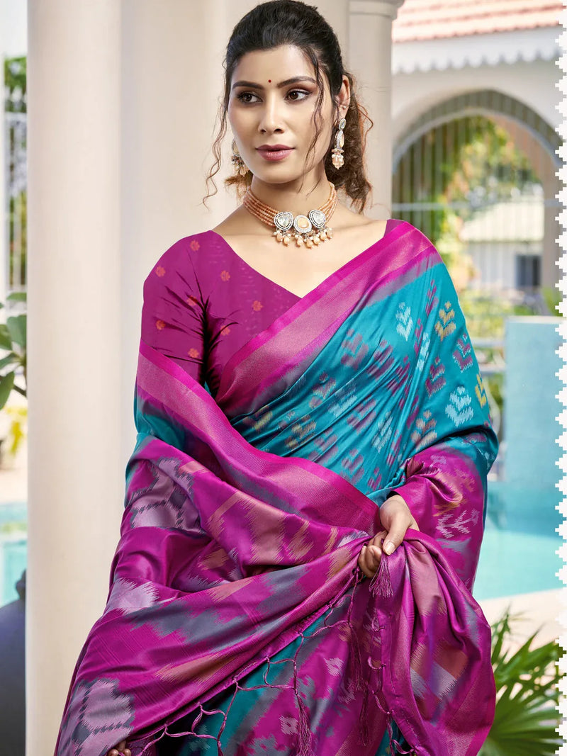 Sky Blue POORVIKA SILK VOL 1 Pochampalli Silk Saree with Blouse Piece - EZBER