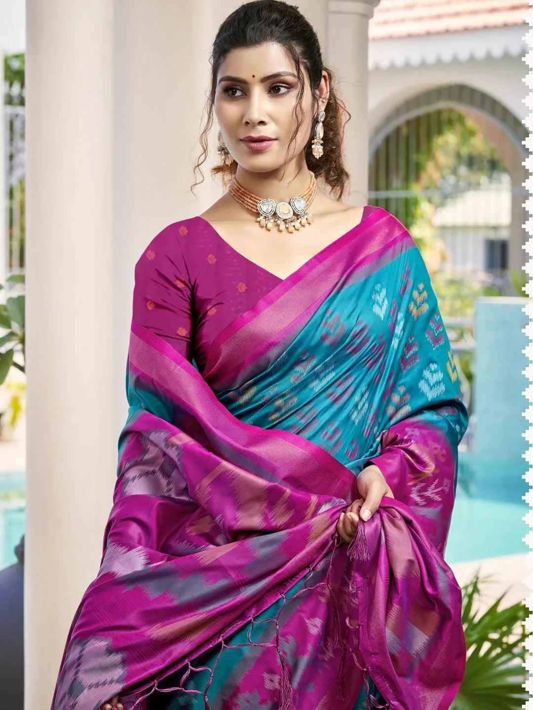 Sky Blue Silk Brocade Saree | EZB SI04 ASPOC1002