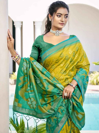 Mustard Silk Brocade Saree | EZB SI04 ASPOC1004