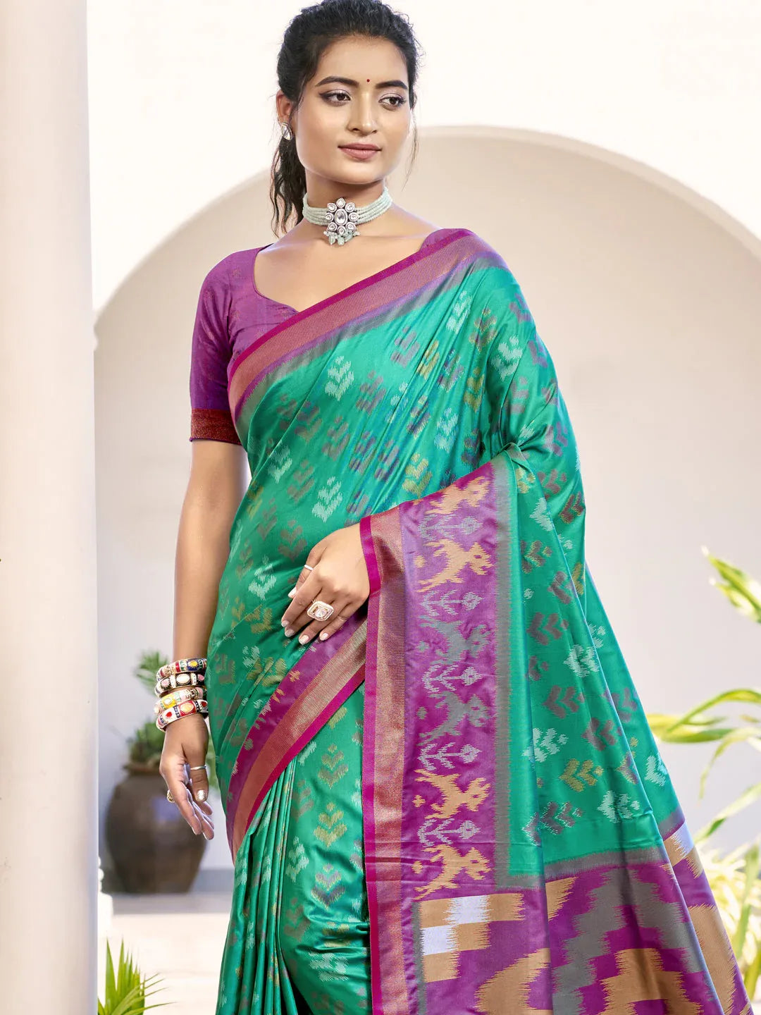 Rama Green POORVIKA SILK VOL 1 Pochampalli Silk Saree with Blouse Piece - EZBER