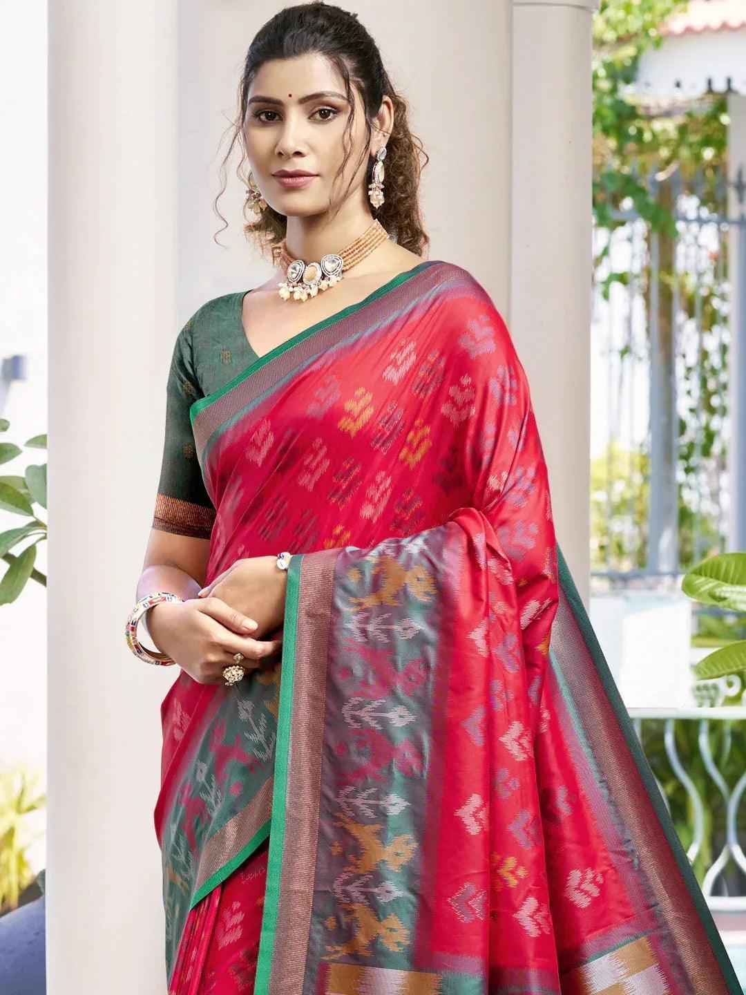 Red Silk Brocade Saree | EZB SI04 ASPOC1008