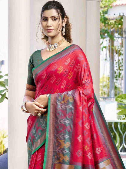 Red Silk Brocade Saree | EZB SI04 ASPOC1008